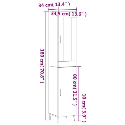 vidaXL Highboard Weiß 34,5x34x180 cm Holzwerkstoff