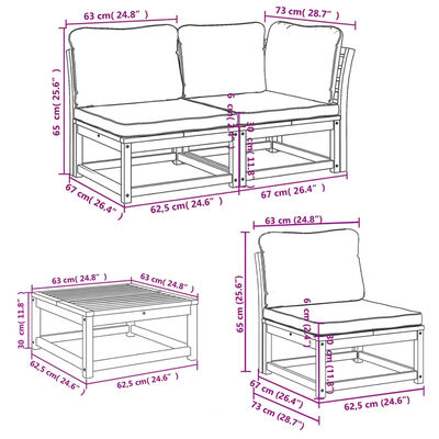 vidaXL 5-tlg. Garten-Lounge-Set mit Kissen Massivholz Akazie