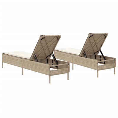 vidaXL Sonnenliegen mit Auflagen 2 Stk. Beige Poly Rattan