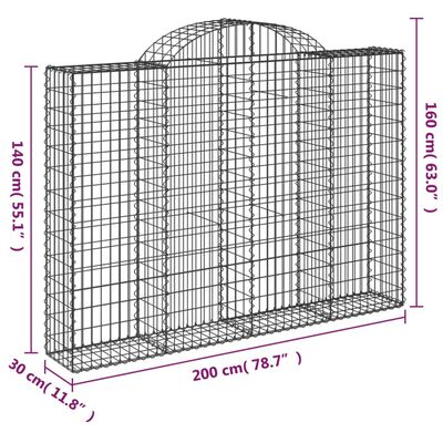 vidaXL Gabionen mit Hochbogen 7 Stk. 200x30x140/160cm Verzinktes Eisen