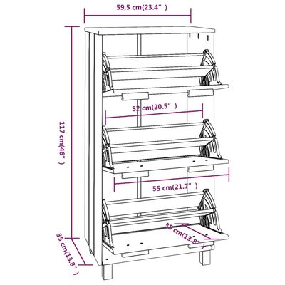 vidaXL Schuhschrank HAMAR Dunkelgrau 59,5x35x117 cm Massivholz Kiefer