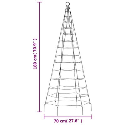 vidaXL LED-Weihnachtsbaum für Fahnenmast 200 LEDs Mehrfarbig 180 cm