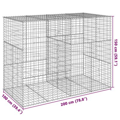 vidaXL Gabione mit Deckel 200x100x150 cm Verzinktes Eisen