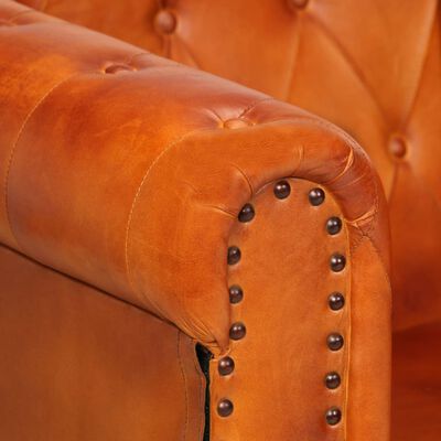 vidaXL Chesterfield-Sofa 2-Sitzer Hellbraun Echtleder