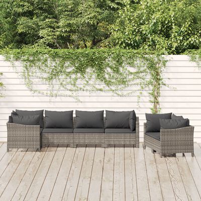 vidaXL 7-tlg. Garten-Lounge-Set mit Kissen Grau Poly Rattan