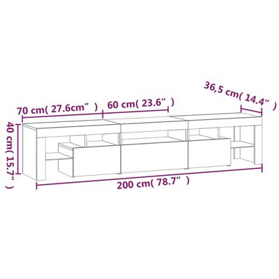 vidaXL TV-Schrank mit LED-Leuchten Grau Sonoma 200x36,5x40 cm