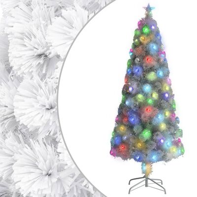 vidaXL Künstlicher Weihnachtsbaum mit Beleuchtung Weiß 180cm Glasfaser