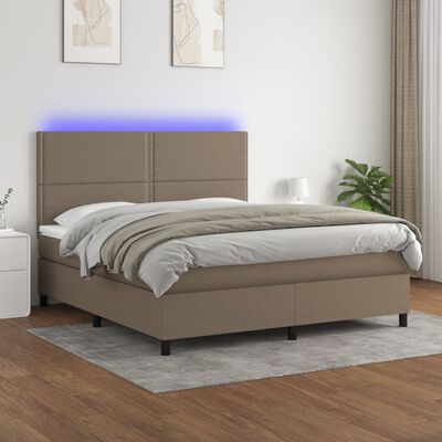 vidaXL Boxspringbett mit Matratze & LED Taupe 180x200 cm Stoff