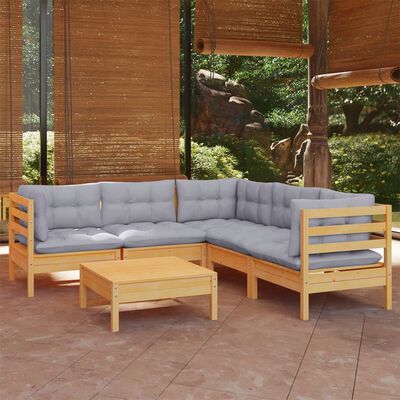 vidaXL 6-tlg. Garten-Lounge-Set mit Grauen Kissen Kiefer Massivholz