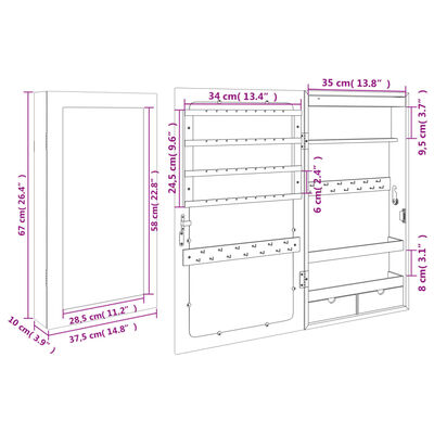 vidaXL Spiegel-Schmuckschrank mit LED-Beleuchtung Wandmontage Schwarz