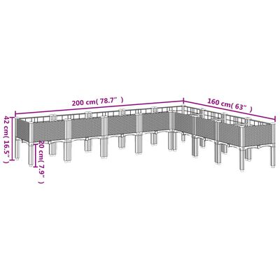 vidaXL Pflanzkasten mit Beinen Schwarz 200x160x42 cm PP