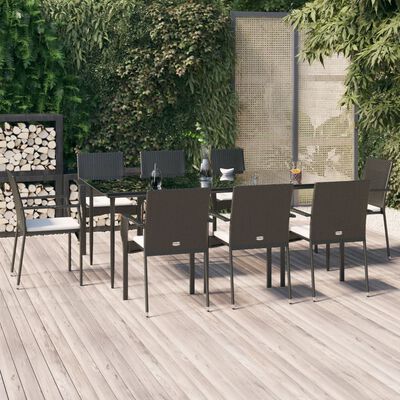 vidaXL 9-tlg. Garten-Essgruppe mit Kissen Schwarz Poly Rattan