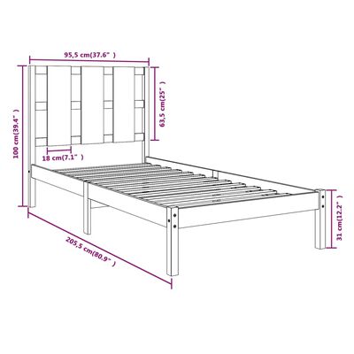 vidaXL Massivholzbett Grau Kiefer 90x200 cm