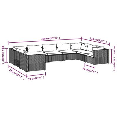 vidaXL 9-tlg. Garten-Lounge-Set mit Kissen Poly Rattan Grau