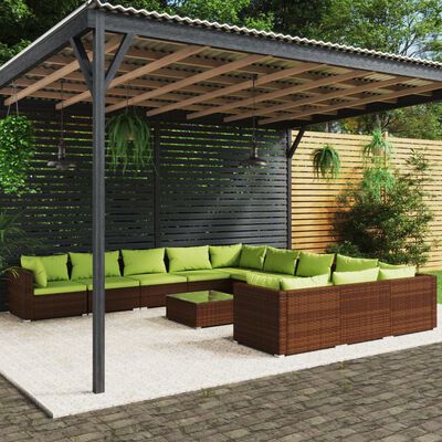 vidaXL 12-tlg. Garten-Lounge-Set mit Kissen Poly Rattan Braun