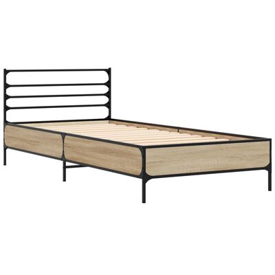 vidaXL Bettgestell Sonoma-Eiche 90x190 cm Holzwerkstoff und Metall