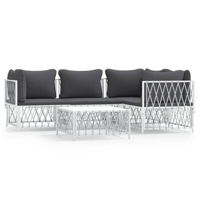 vidaXL 5-tlg. Garten-Lounge-Set mit Kissen Weiß Stahl