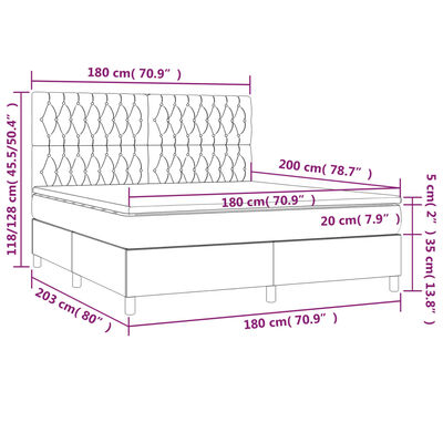 vidaXL Boxspringbett mit Matratze & LED Blau 180x200 cm Stoff