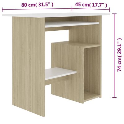 vidaXL Schreibtisch Weiß und Sonoma-Eiche 80x45x74 cm Holzwerkstoff