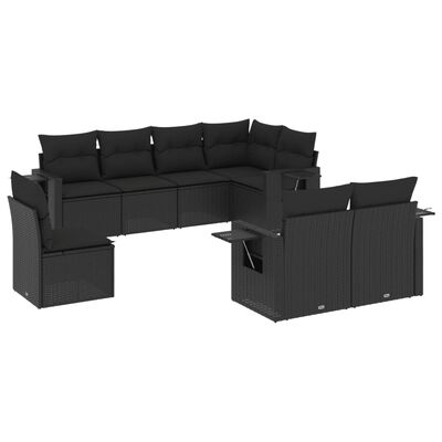 vidaXL 8-tlg. Garten-Sofagarnitur mit Kissen Schwarz Poly Rattan