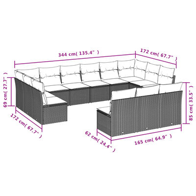 vidaXL 13-tlg. Garten-Sofagarnitur mit Kissen Beige Poly Rattan