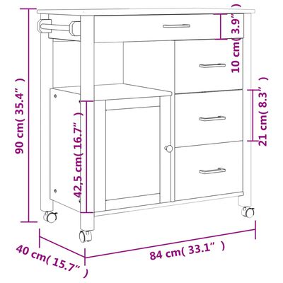 vidaXL Küchenwagen MONZA 84x40x90 cm Massivholz Kiefer