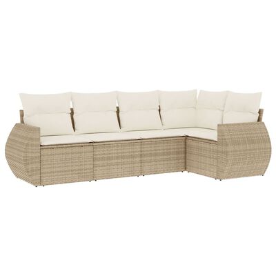 vidaXL 5-tlg. Garten-Sofagarnitur mit Kissen Beige Poly Rattan