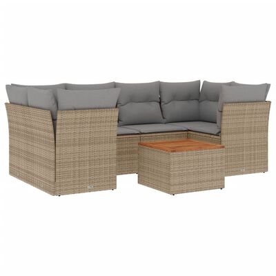 vidaXL 7-tlg. Garten-Sofagarnitur mit Kissen Beige Poly Rattan