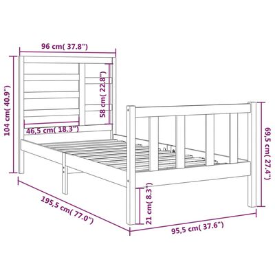 vidaXL Massivholzbett 90x190 cm