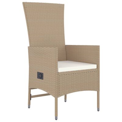 vidaXL 3-tlg. Garten-Essgruppe mit Kissen Beige Poly Rattan