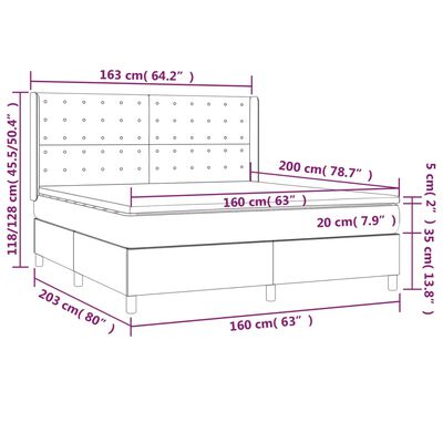 vidaXL Boxspringbett mit Matratze Hellgrau 160x200 cm Stoff