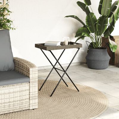 vidaXL Tabletttisch Klappbar Grau 65x40x75 cm Poly Rattan