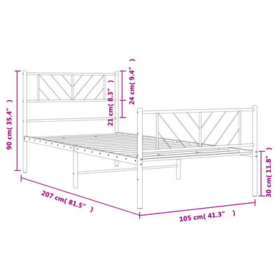 vidaXL Bettgestell mit Kopf- und Fußteil Metall Weiß 100x200 cm