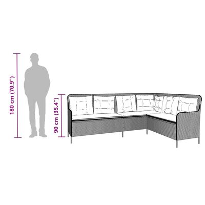 vidaXL Gartensofa in L-Form mit Kissen Braun Poly Rattan