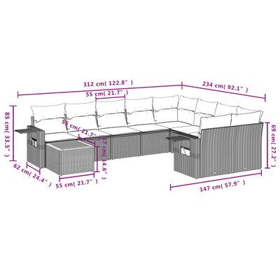 vidaXL 10-tlg. Garten-Sofagarnitur mit Kissen Schwarz Poly Rattan