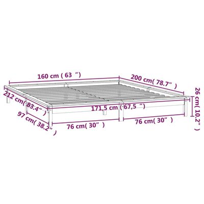 vidaXL Massivholzbett mit LEDs Grau 160x200 cm