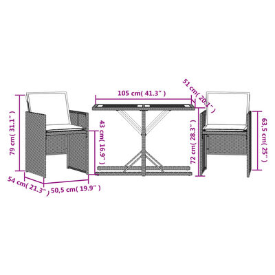 vidaXL 3-tlg. Bistro-Set mit Kissen Beige Poly Rattan