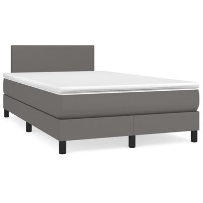 vidaXL Boxspringbett mit Matratze & LED Grau 120x190 cm Kunstleder