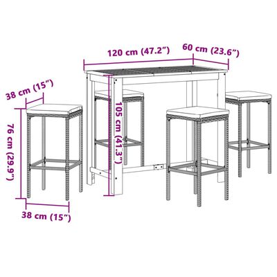 vidaXL 5-tlg. Gartenbar-Set Grau Massivholz Akazie und Poly Rattan