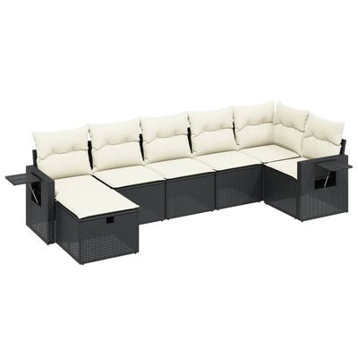 vidaXL 7-tlg. Garten-Sofagarnitur mit Kissen Schwarz Poly Rattan