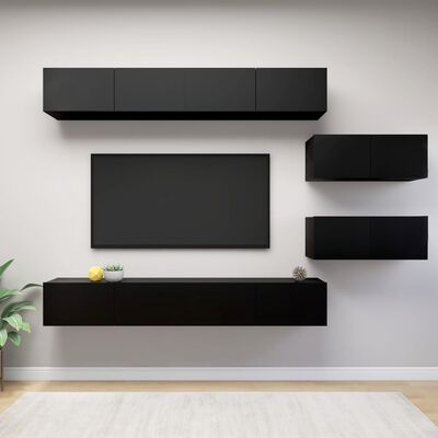 vidaXL 6-tlg. TV-Schrank-Set Schwarz Holzwerkstoff