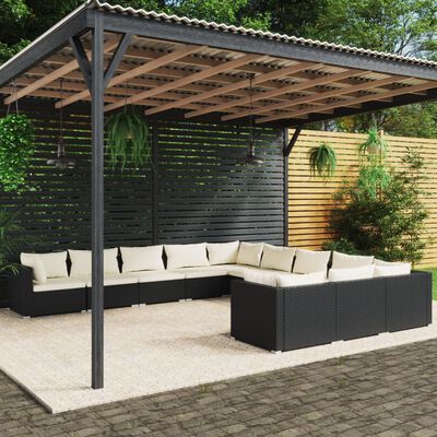 vidaXL 11-tlg. Garten-Lounge-Set mit Kissen Poly Rattan Schwarz