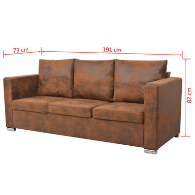 vidaXL Sofa 3-Sitzer 191x73x82 cm Wildleder-Optik