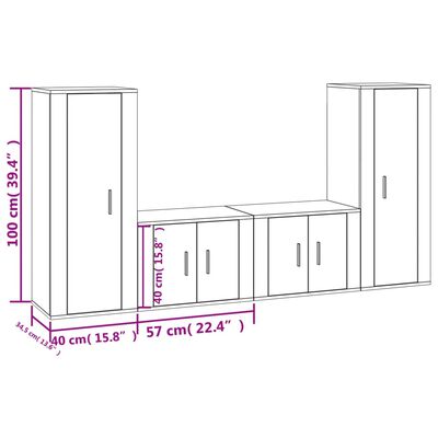 vidaXL 4-tlg. TV-Schrank-Set Grau Sonoma Holzwerkstoff