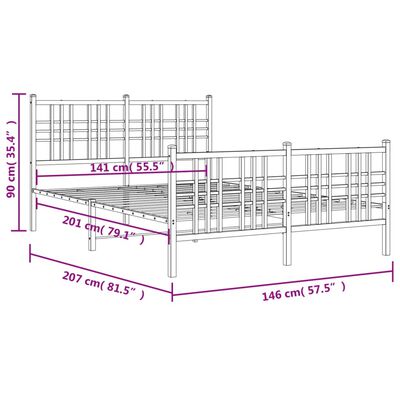 vidaXL Bettgestell mit Kopf- und Fußteil Metall Weiß 140x200 cm