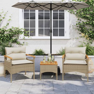 vidaXL 3-tlg. Garten-Sofagarnitur mit Kissen Beige Poly Rattan