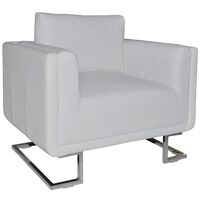 vidaXL Würfel-Sessel mit Verchromten Beinen Weiß Kunstleder