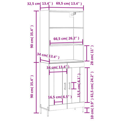 vidaXL Highboard Braun Eichen-Optik 69,5x34x180 cm Holzwerkstoff