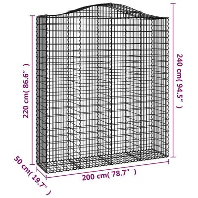 vidaXL Gabionen mit Hochbogen 10Stk. 200x50x220/240cm Verzinktes Eisen