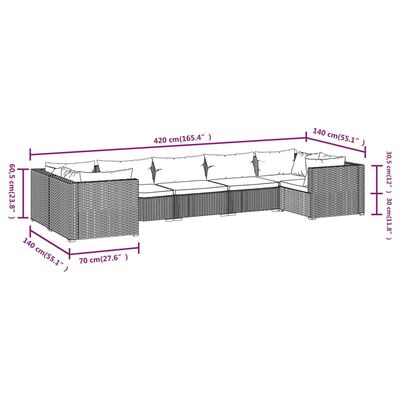 vidaXL 7-tlg. Garten-Lounge-Set mit Kissen Poly Rattan Grau